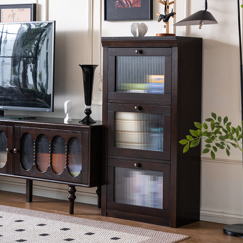 美式实木边柜法式复古电视柜边柜客厅落地储物柜餐厅翻盖小酒柜