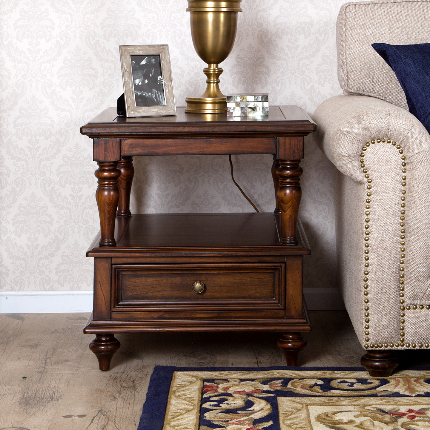 宜宝易森美式全实木边几方形小茶几简美做旧复古沙发边角几