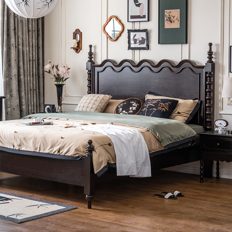 宜宝易森美式全实木床复古双人床简约大床中古风高级感主卧床