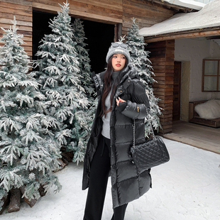 希同儿微胖显瘦黑金过膝长款羽绒服大码高级男女同款加厚保暖外套