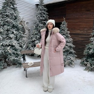 希同儿狐狸大毛领连帽90白鸭绒长款羽绒服大码宽松显瘦保暖外套女