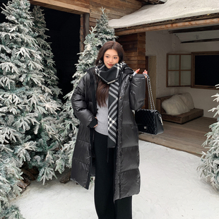 希同儿连帽过膝长款鹅绒服微胖加厚保暖外套被子服男女同款羽绒服