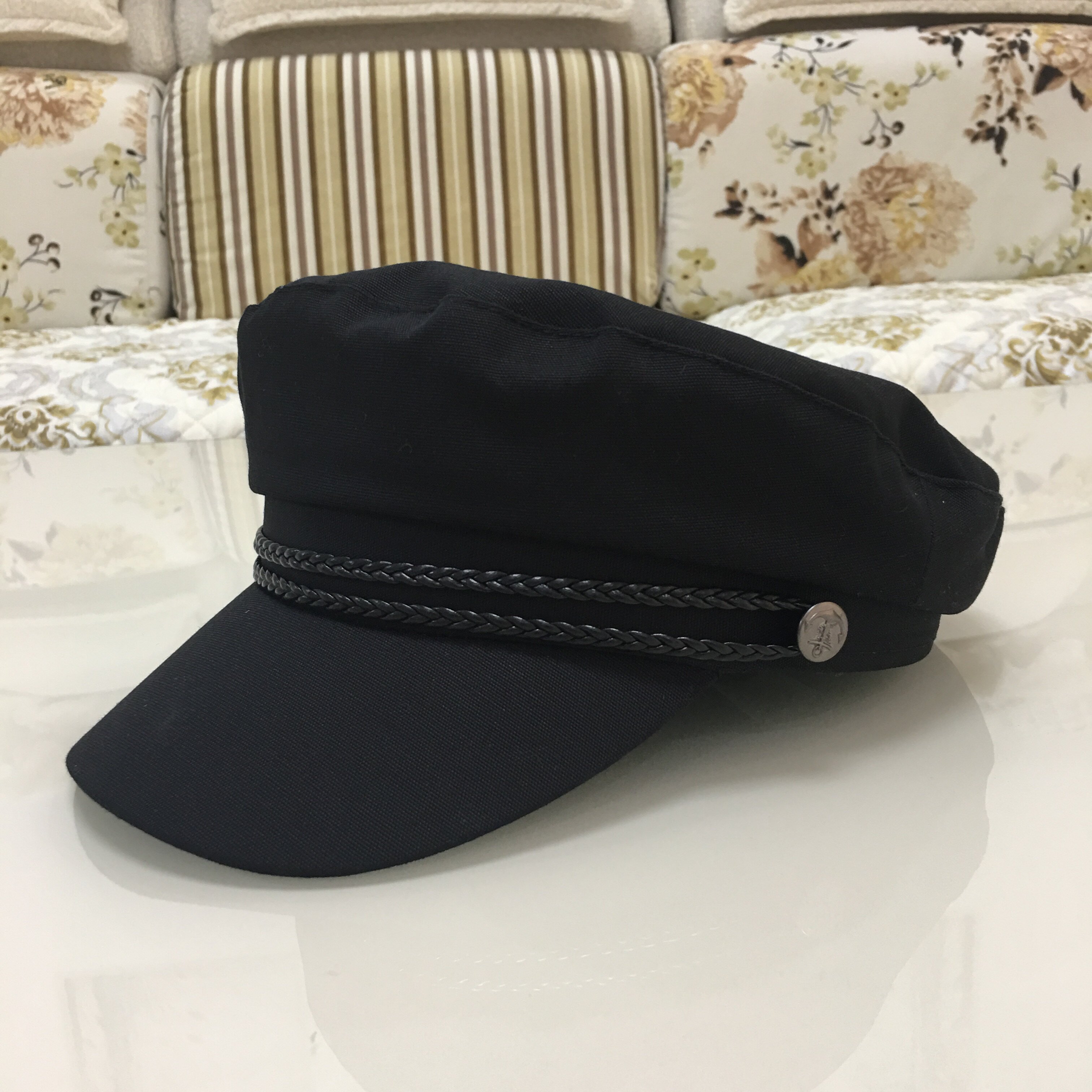 韩版春夏时尚编织辫绳帆布平顶帽子男女青年学院风百搭礼帽鸭舌帽