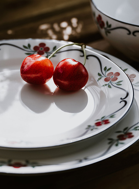 瑞典Rorstrand松德博恩系列 圆形釉下彩小清新平盘 进口日本早餐