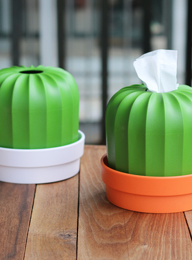 泰国Qualy仙人掌纸巾筒卷纸创意可爱圆形 纸巾盒简约小清新家用