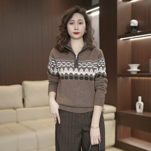 【北岛日记】显瘦气质费尔岛半拉链彩点纱提花毛衣3836