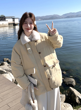 首发现货 黄色好看减龄毛绒拼色羽绒服5821-P265-K398