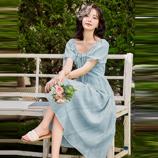 温柔风初恋甜美长裙 法式 浪漫泡泡袖 显瘦气质连衣裙女2024夏季 新款