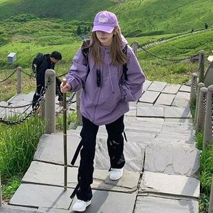 2026新款 明星同款 秋季 紫色户外冲锋衣外套男女款 高级感宽松运 美式