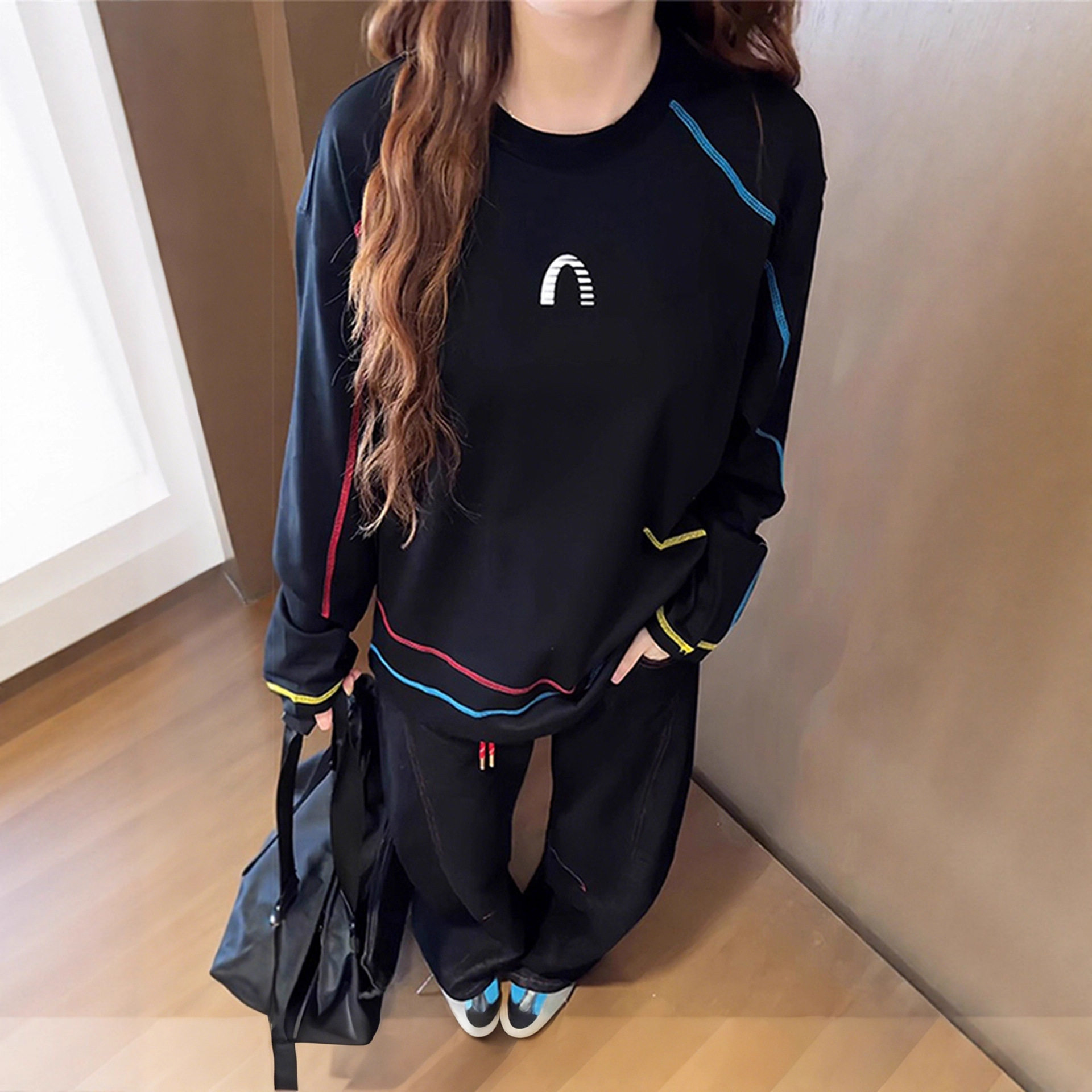 明星同款明线撞色羽毛球服速干衣女款夏轻薄凉感防晒长袖t恤户外