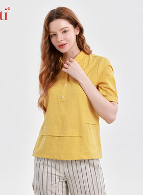 Gitti/吉蒂短袖POLO衫女棉宽松大码舒适亲肤上衣G251218