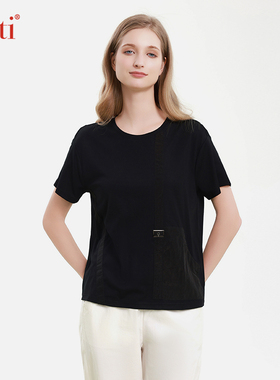 Gitti/吉蒂优雅气质撞布设计T恤女宽松大码显瘦短袖上衣G251207