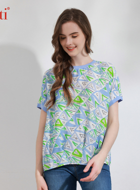 Gitti/吉蒂夏季新品宽松大码小清新短袖女印花圆领T恤G231625