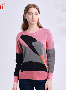 Gitti/吉蒂亲肤舒适圆领绵羊毛针织衫女宽松大码套头毛衣G245411