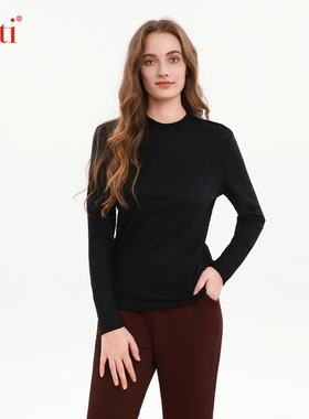 Gitti/吉蒂半高领简约纯色蕾丝长袖T恤女弹力显瘦百搭上衣G255016