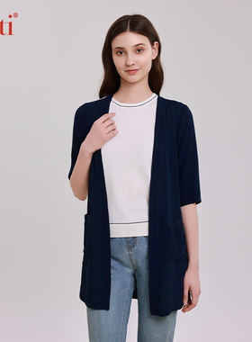 Gitti/吉蒂春夏新品七分袖印花中长披风女修身圆领外套G251013