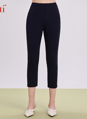 Gitti/吉蒂松紧腰弹力休闲裤女显瘦高腰百搭中裤G251531