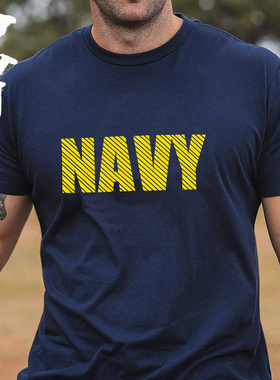 夏季新品 美国海军主题NAVY斜纹设计 军迷短袖T恤 硬汉男装