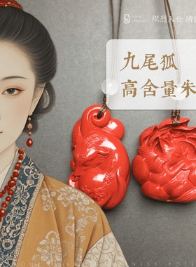【九尾狐】高含量朱砂吊坠项链莲华新中式招桃花本命年生日礼物