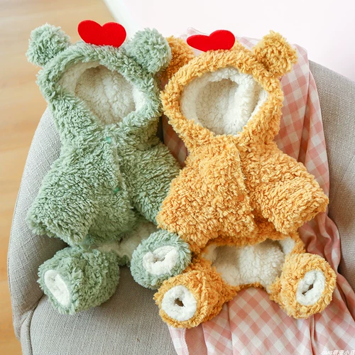 Одежда для щенка бишон медведь плюшевая помесяна бархатная утолщенная хлопчатобумажная одежда Домашние животные осень и зимняя одежда люблю четвероногую любовь хлопковая одежда