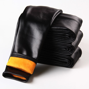 袜 女胖mm200斤加肥加大2025秋冬加绒加厚高腰pu打底裤 大码 仿皮裤