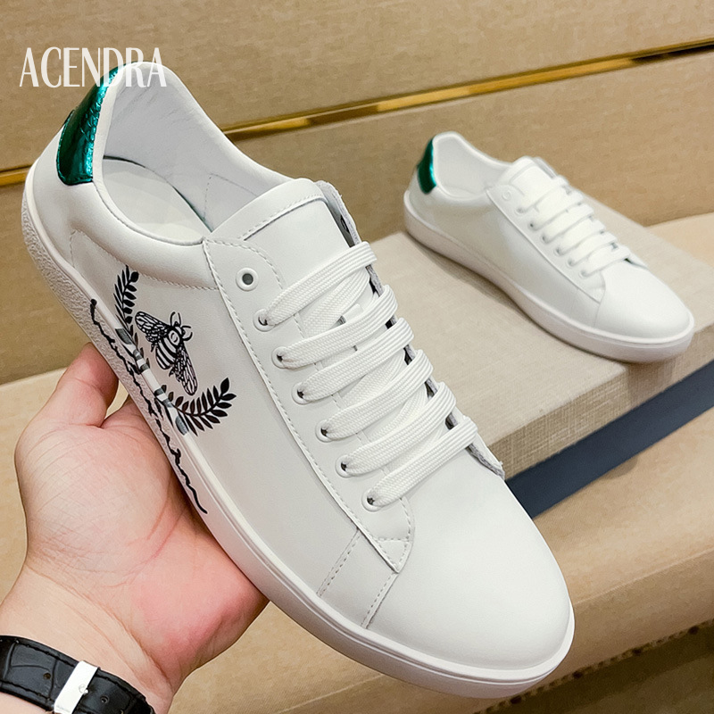 ACENDRA 男士奢品小蜜蜂印花舒适小白鞋时尚潮流百搭休闲透气板鞋