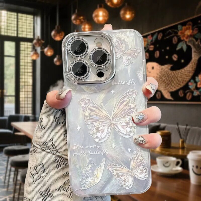 适用苹果17AIR手机壳新女款14plus超仙蝴蝶iPhone16promax闪粉自带镜头膜15高级13羽纱11全包xs防摔xr软壳7/8