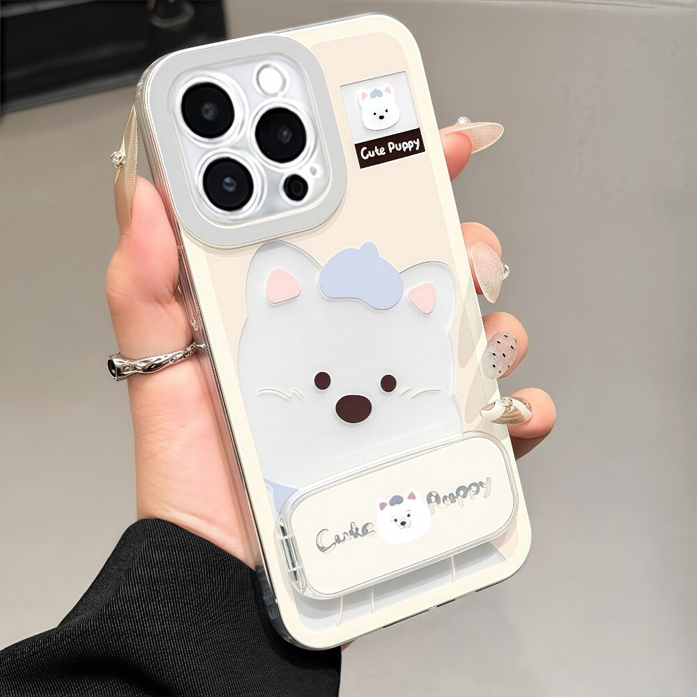 可爱西高地小狗隐形支架适用苹果16promax手机壳iphone15plus保护套14全包13软壳12卡通女款11防摔超