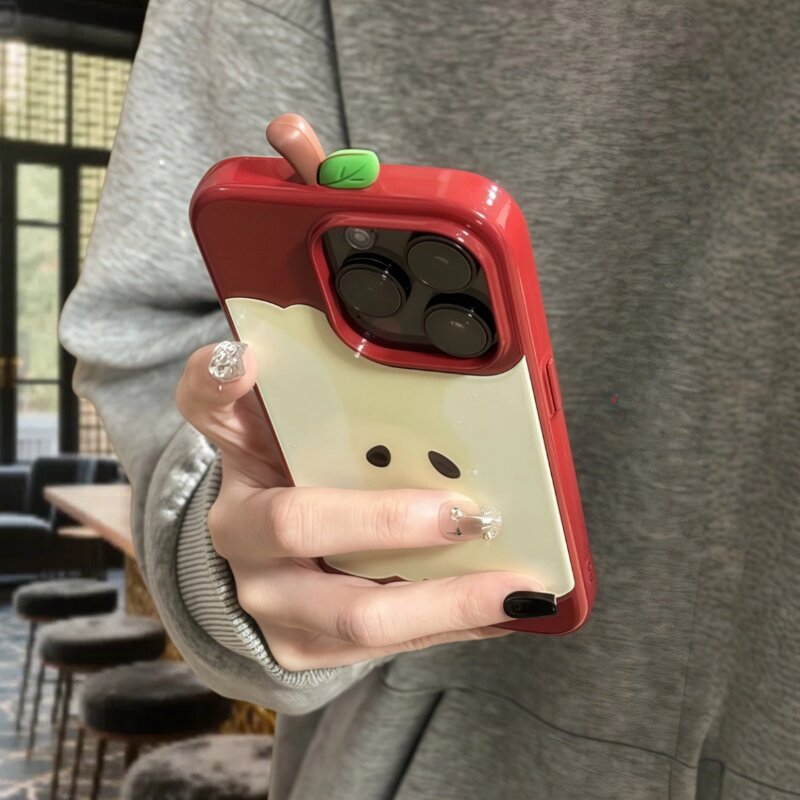 立体红色苹果核17air手机壳适用于苹果16promax新款韩式ins风iPhone15plus小众14创意高级感13全