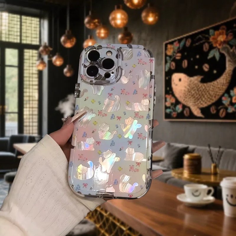 彩色晕染碎花猫咪适用苹果17air奶油羽纱纹卡通手机壳iphone16promax可爱15plpus创意14可爱13保护套小众新款