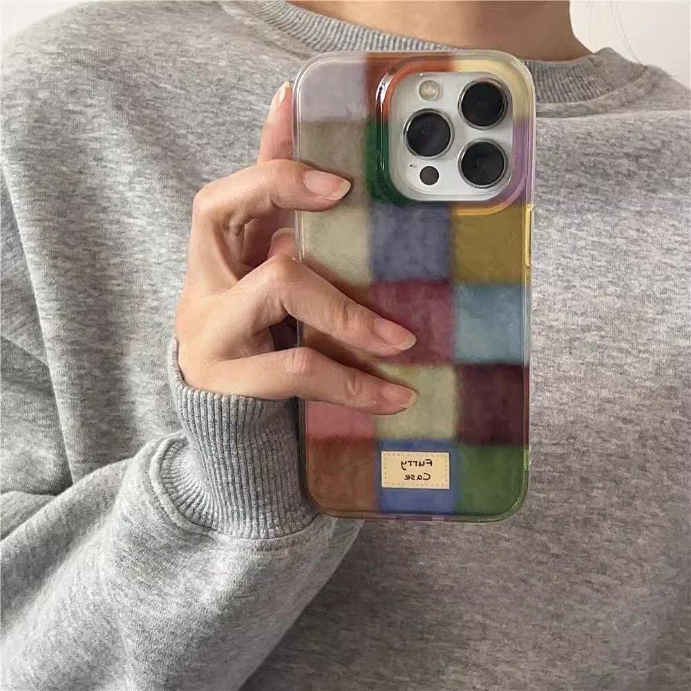 秋冬复古彩色小方格锡纸纹手机壳适用iphone17promax苹果17air软壳14新款15plus全包16防摔13保护套12个性11