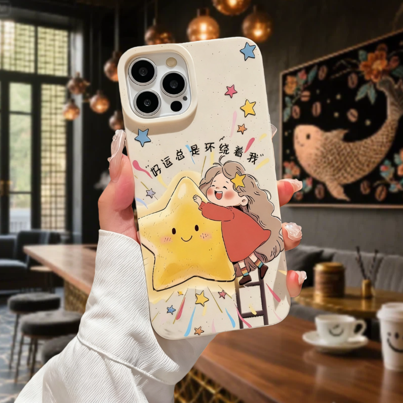 好运女孩小麦壳适用苹果17air手机壳iPhone16pormax新款15plus软壳14pm卡通可爱13mini超好看12/11/xs/xr/7/8
