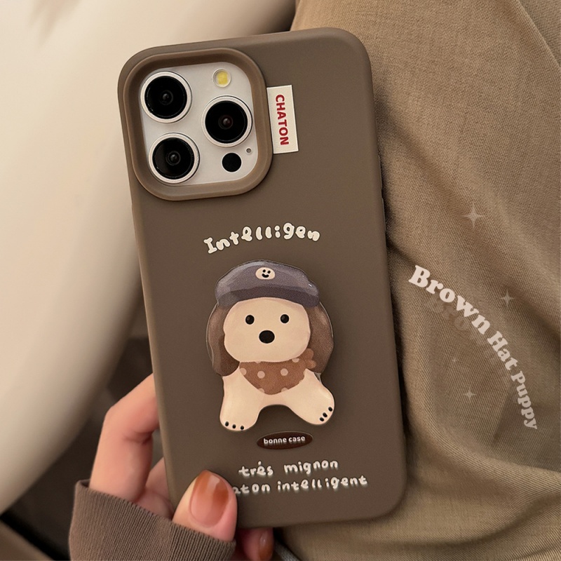 复古ins风帽子狗支架适用iphone17手机壳苹果15秋冬卡通16promax新款14pm超好看13女款12韩系硅胶防摔11外壳
