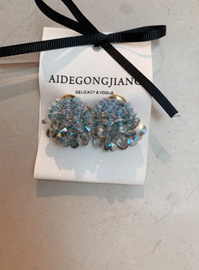 超重工 蓝色日本手工串珠耳环复古小众耳饰