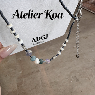 Koa日本手工制作天然贝壳水晶花朵度假风项链 Atelier