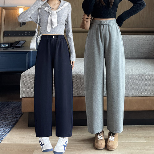 纯棉弯刀休闲裤女卫裤秋高腰垂感