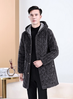 防寒保暖棉衣男冬季加绒加厚中年棉服中长款爸爸冬装外套特厚棉袄
