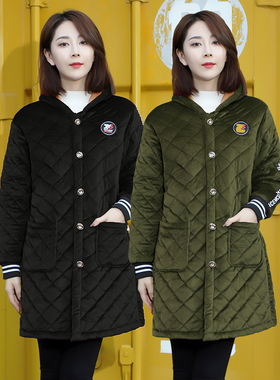 加绒加厚棉衣女秋冬季棉袄宽松外套加肥加大码罩衣连帽中长款女装