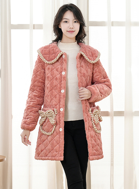 冬季加绒加厚中长韩版修身大褂风衣外套女保暖棉袄中长款棉衣棉服