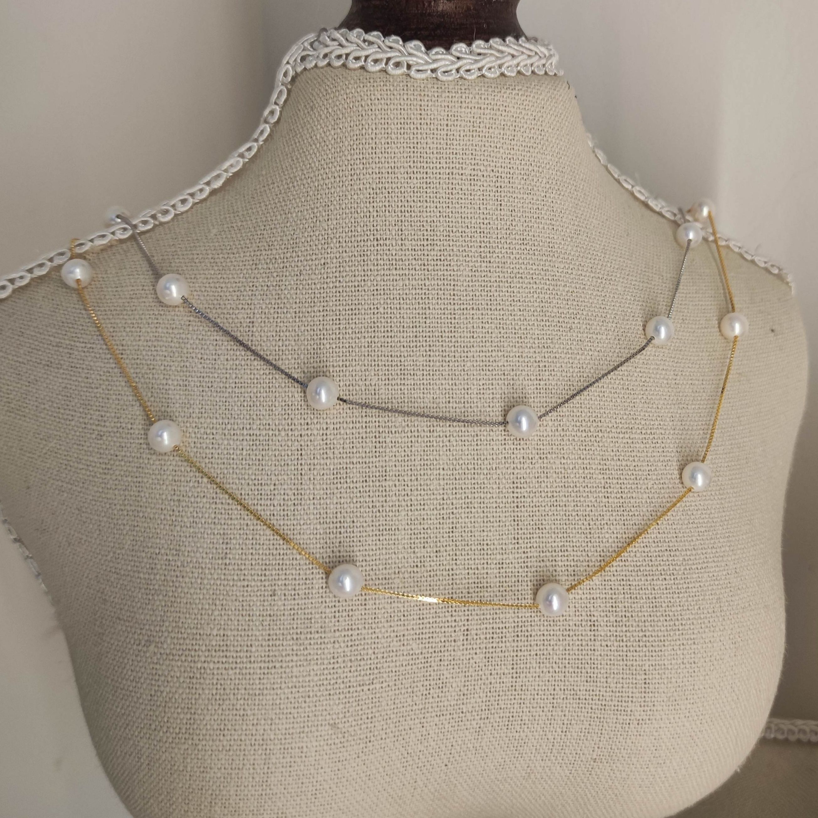 曼珠珠宝  小灯泡淡水Akoya珍珠满天星项链s925银正圆可调节颈链