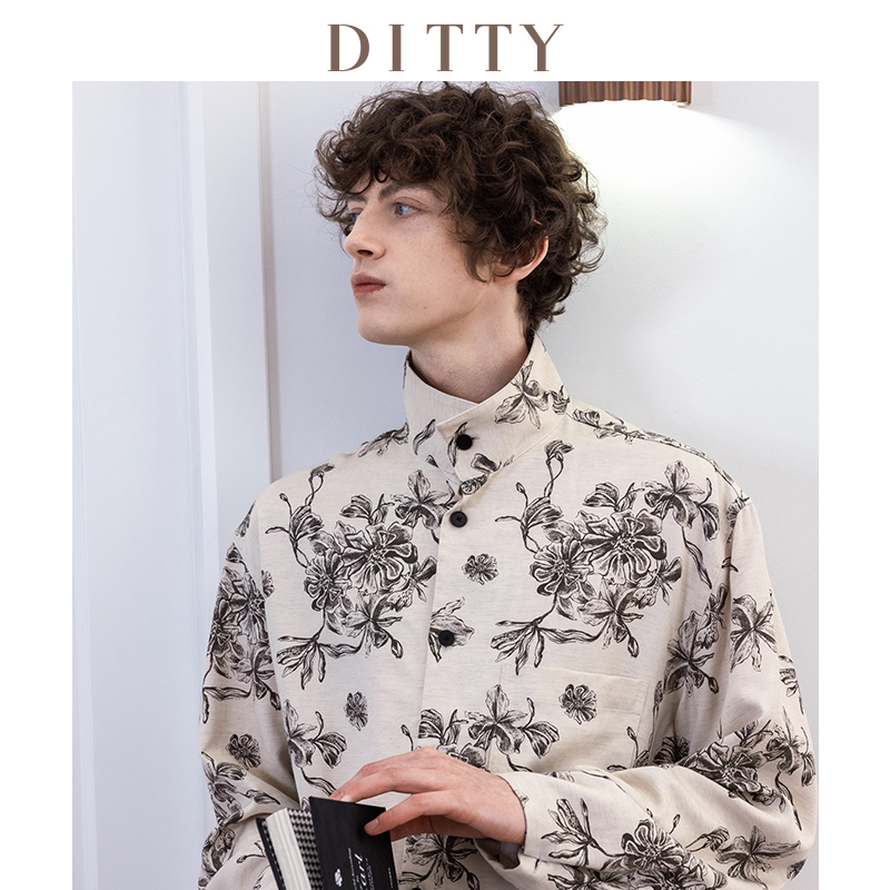 DITTY翻领立领两用长袖休闲衬衫