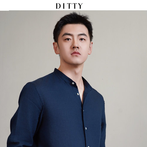 100%亚麻男士立领长袖衬衫