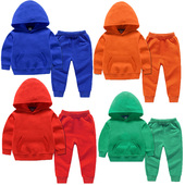 外套 儿童休闲秋冬绿色运动服女宝宝校服帽衫 男童红色卫衣卫裤 套装