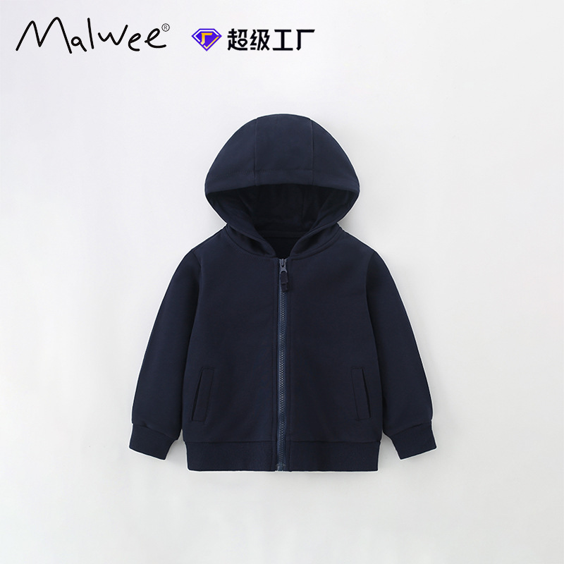 儿童藏青色拉链衫外套卫衣男女童欧美运动服上衣休闲外衣藏蓝色棉