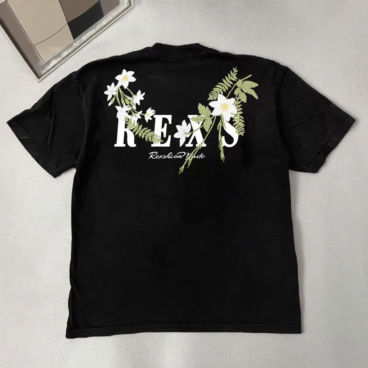 重磅潮牌白灰色字母印花花卉短袖T恤男女2026年新款美式高街上衣