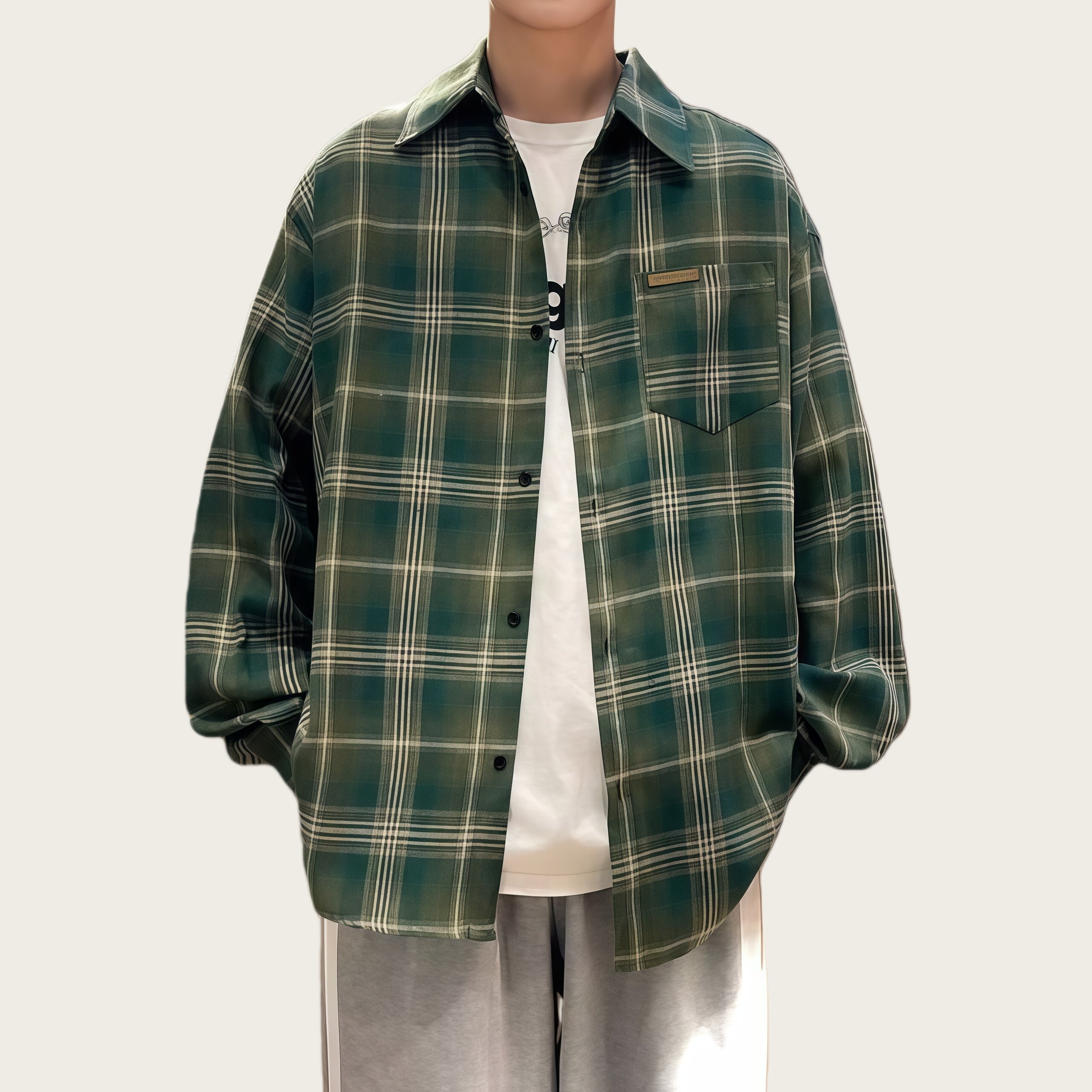 复古格子衬衫男长袖春夏季高级感痞帅宽松衬衣美式休闲青少年外套