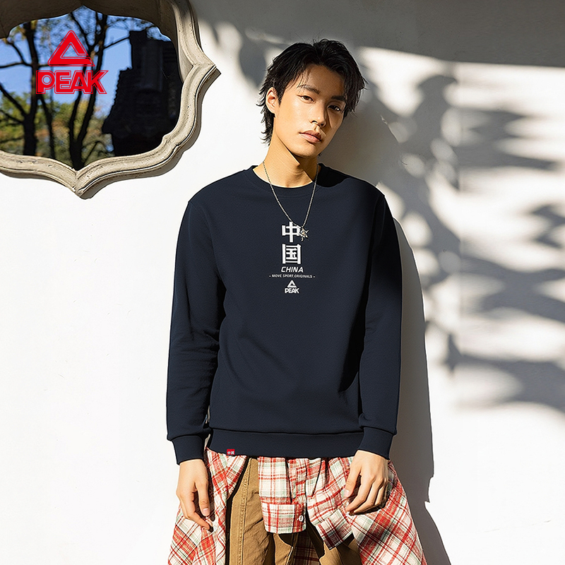 匹克针织运动圆领套头卫衣男国潮