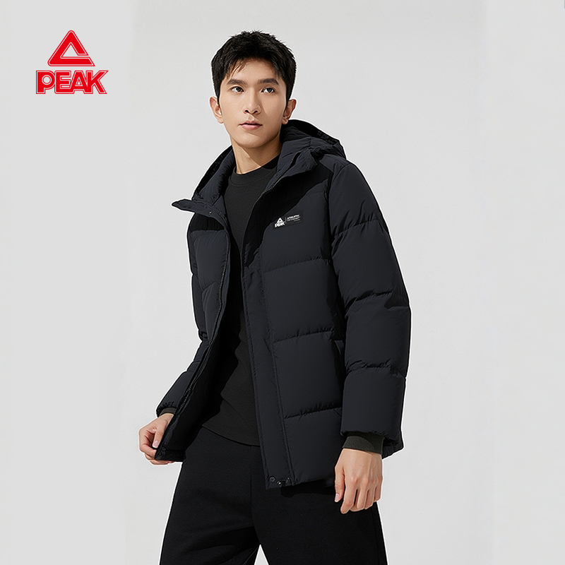 匹克三防短款女连帽驭雪羽绒服男