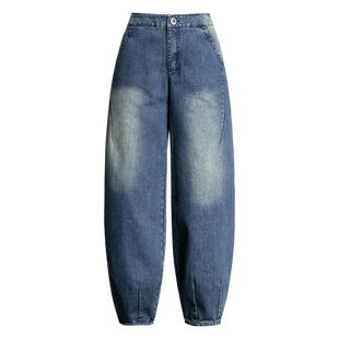牛仔阔腿裤女九分高腰2026春秋新款大码宽松老爹裤显瘦哈伦萝卜裤