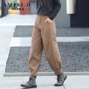 阔腿哈伦裤 冬季 女九分纯棉高腰宽松加厚韩版 加绒休闲灯笼裤 子 新款